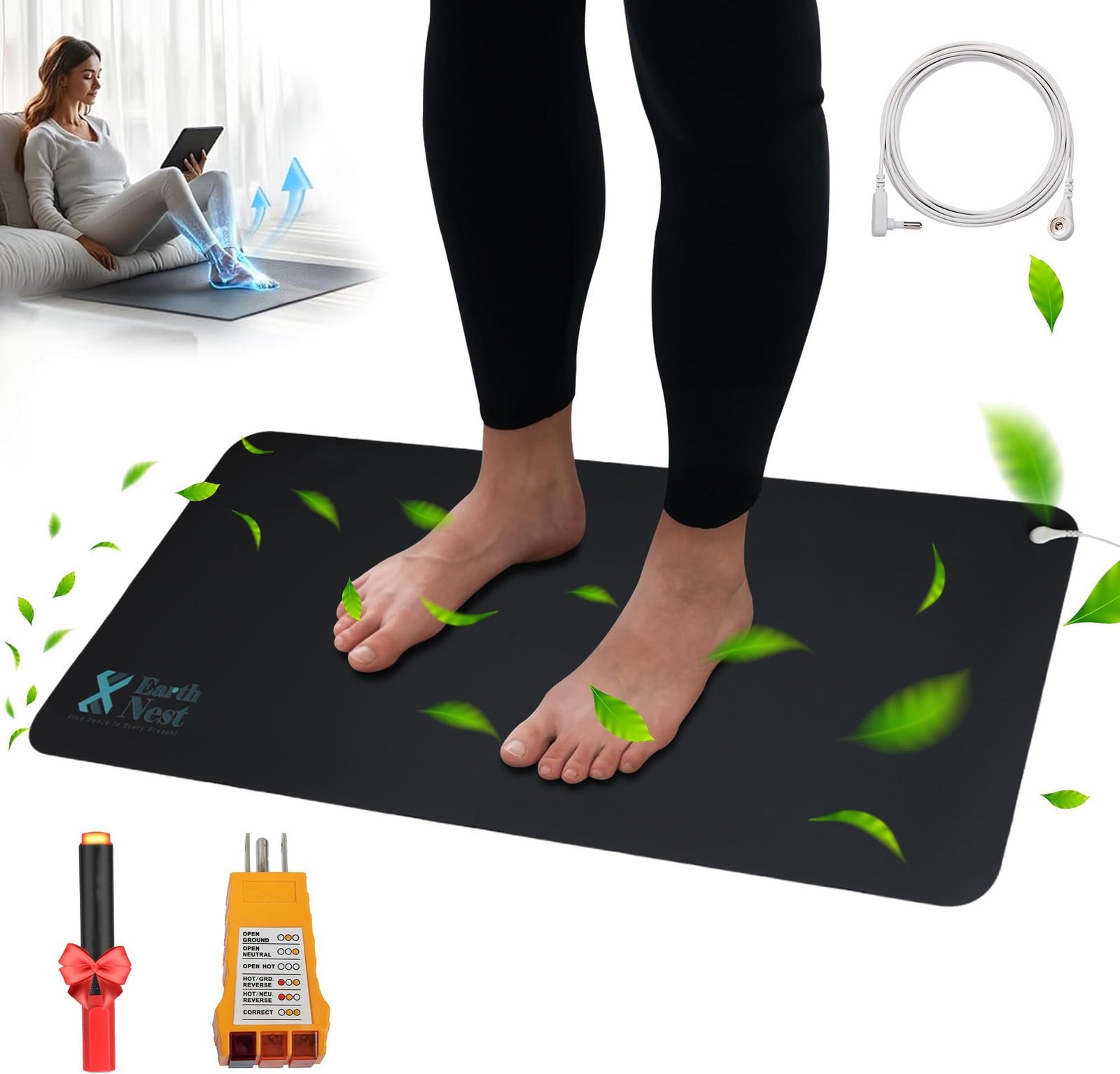 Earthing mat lifestyle image - feet on mat